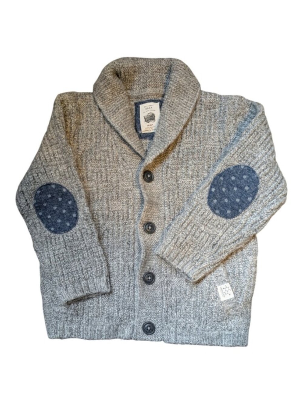 Zara Kids Gray‎ Wool Blend Elbow Patch Chunky Cardigan Size 18-24 Months